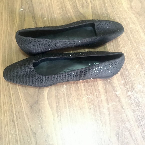 Zara Black Sparkly Beaded Ballet Flats Size 6 - Picture 6 of 8